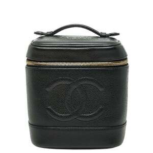 CHANEL Black Caviar Leather Logo Vanity Bag